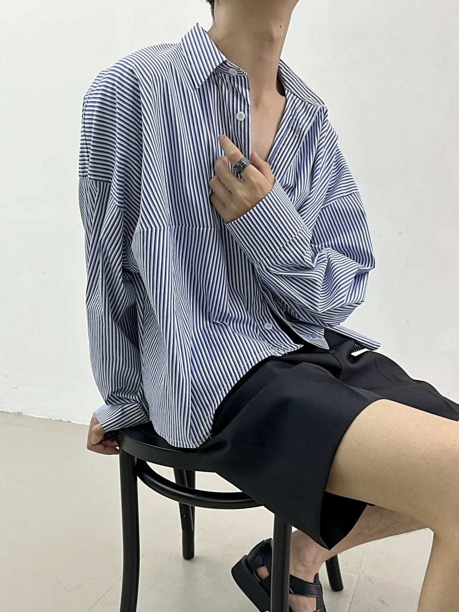 Irregular Cut Stripe Oversize Long Sleeve Shirt