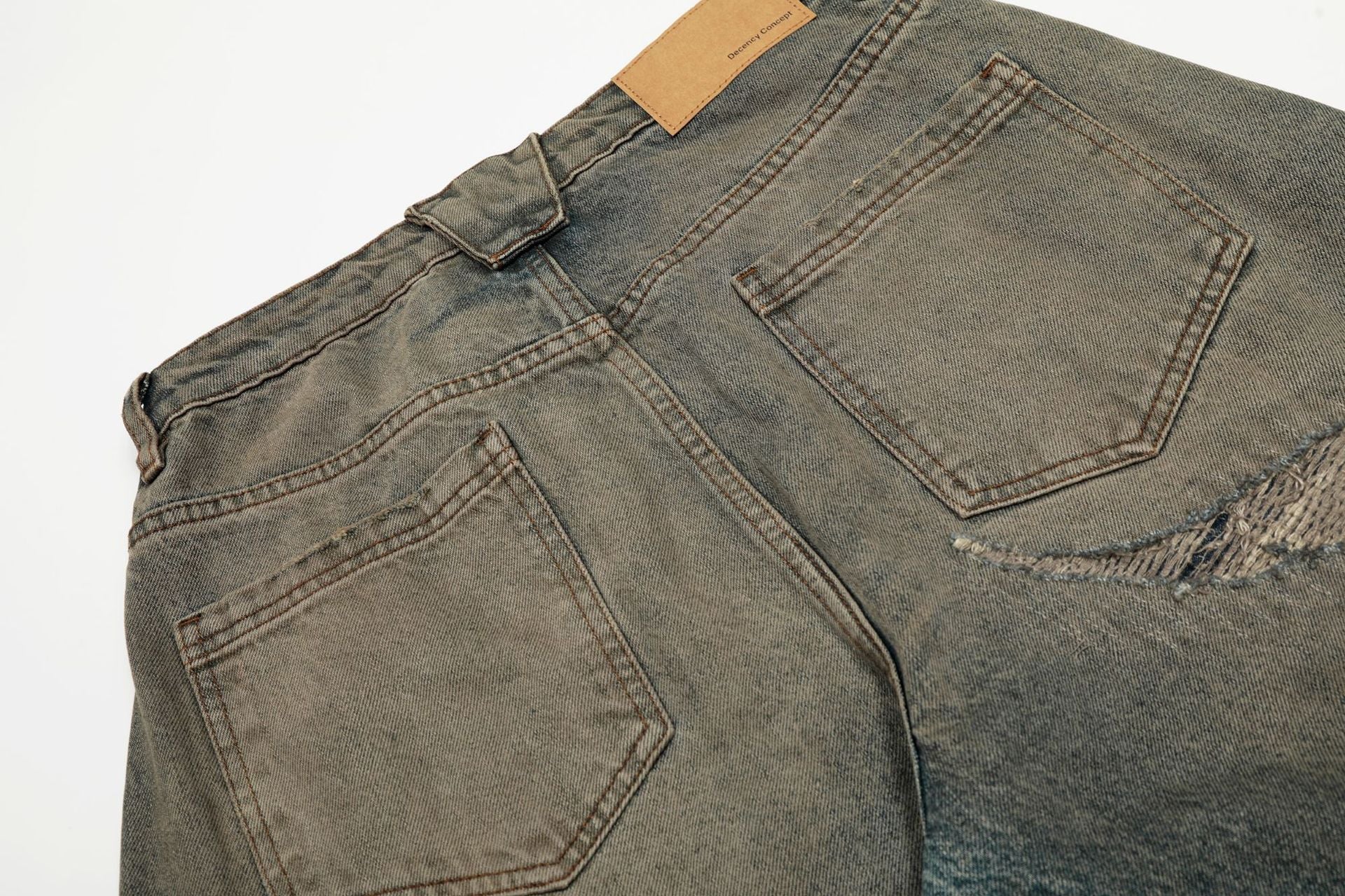 Washed Deconstruction Barrel Denim Jeans