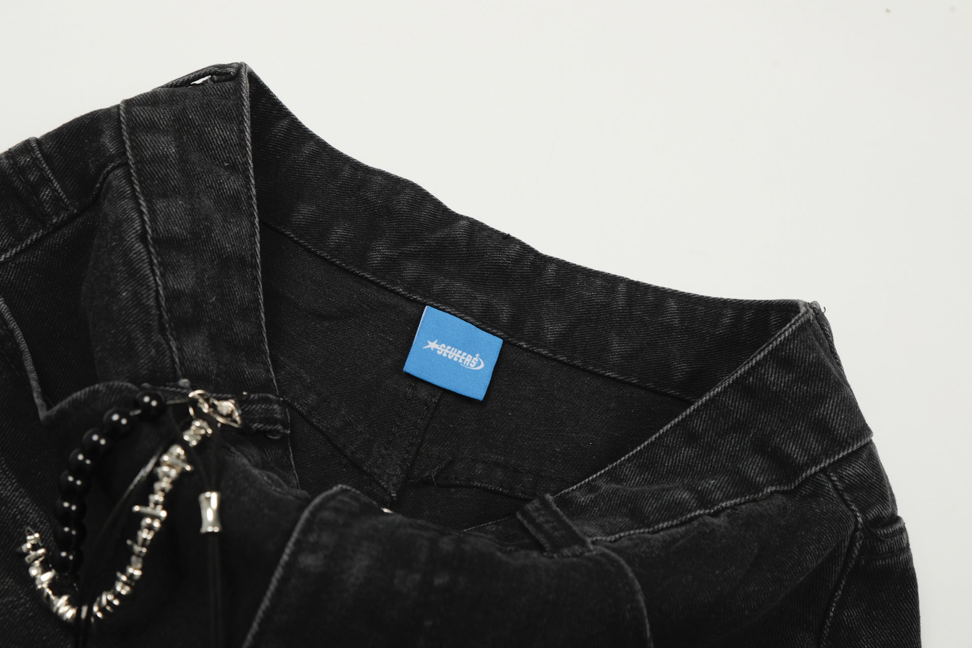 Washed Studs Detail Wide Leg Denim Jeans