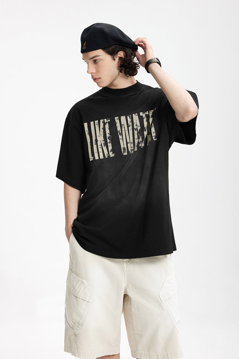 Camiseta estampada con efecto lavado y estampado agrietado