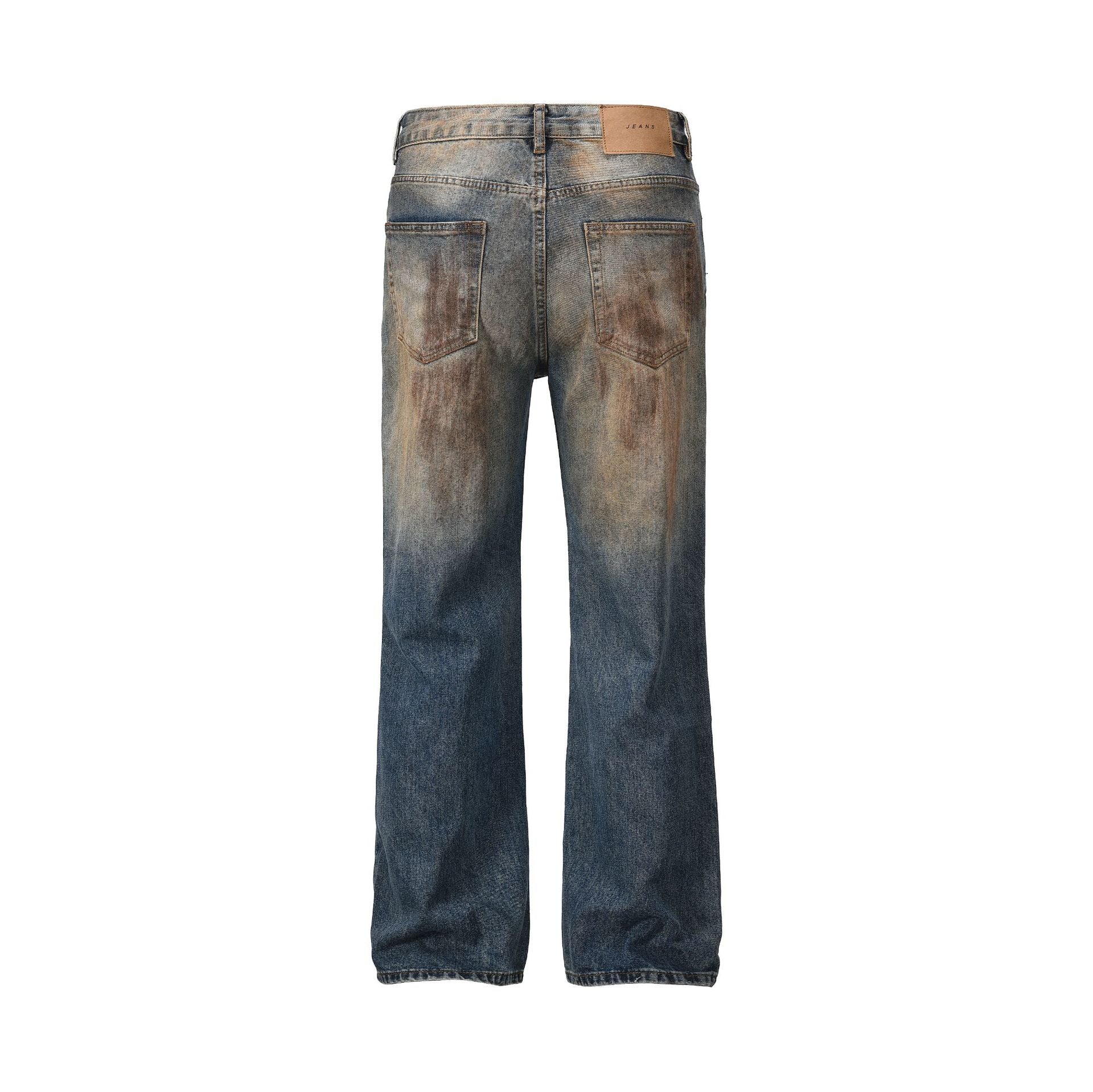 Paint Damage Straight Denim Jeans