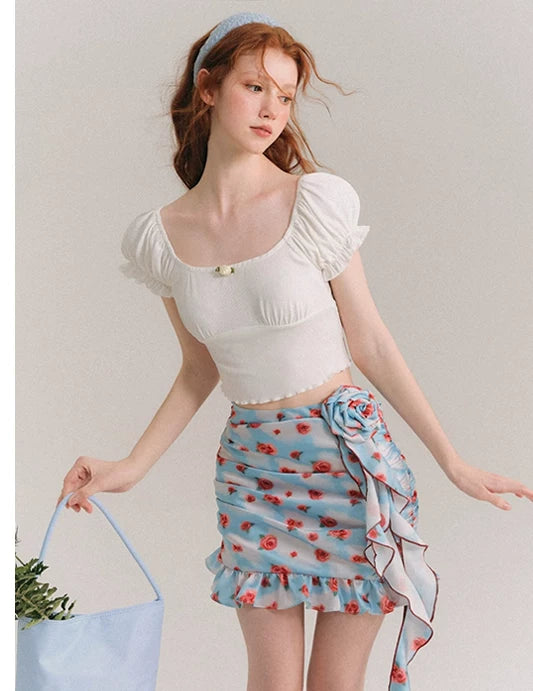 Hand Painted Rose Floral Camisole & Short Skirt Setup