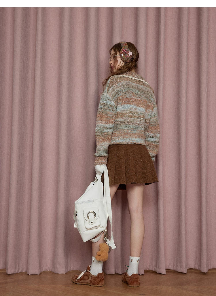 Lace Patchwork Stripe Knit Sweater