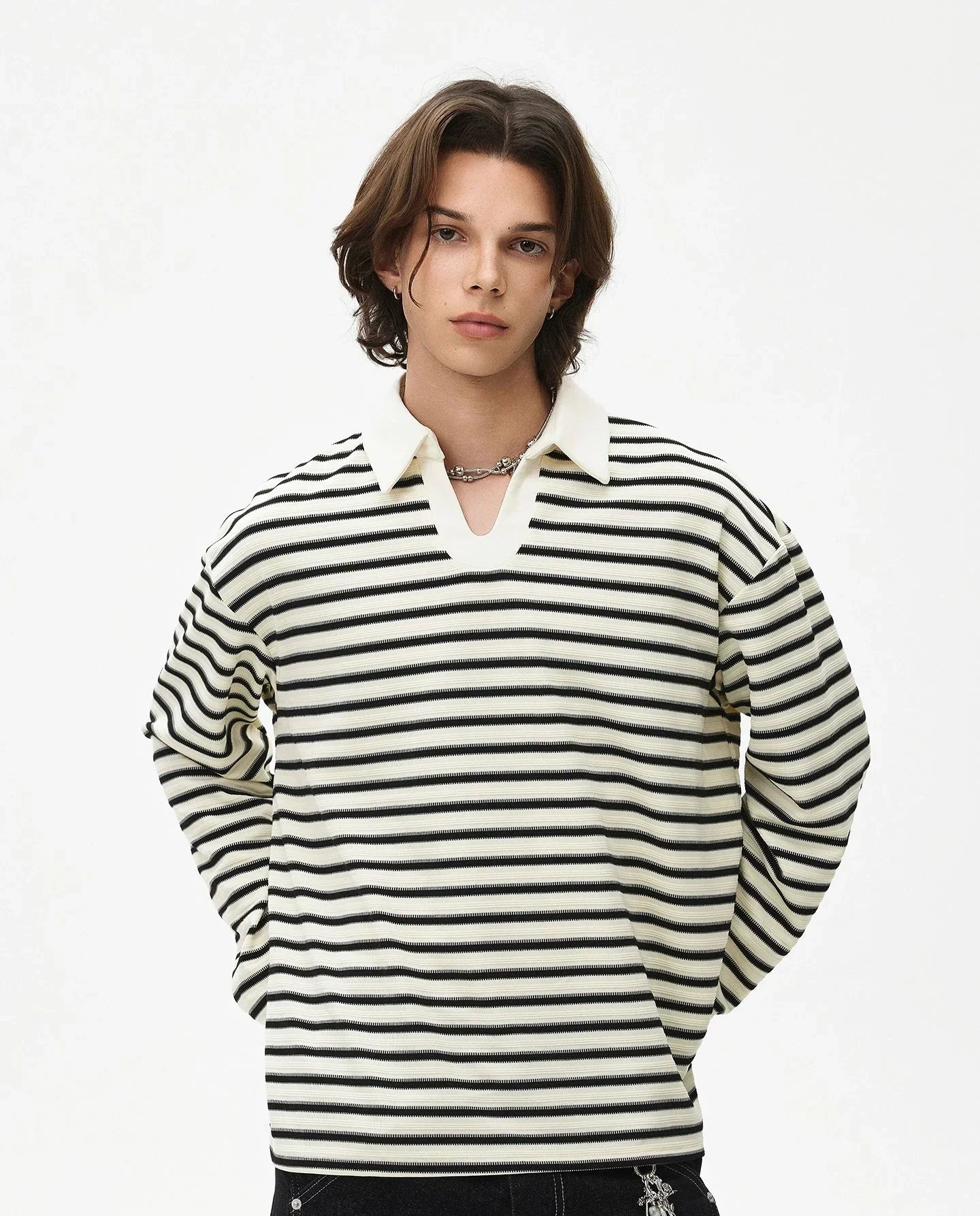 Polo rayé à col polo et manches longues en maille