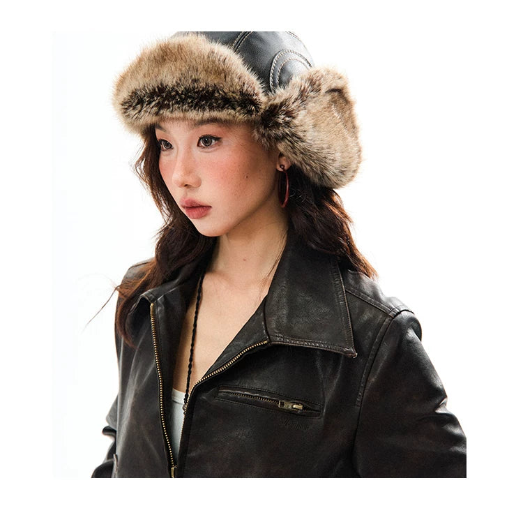 PU Leather Washed Zipper Short Length Jacket