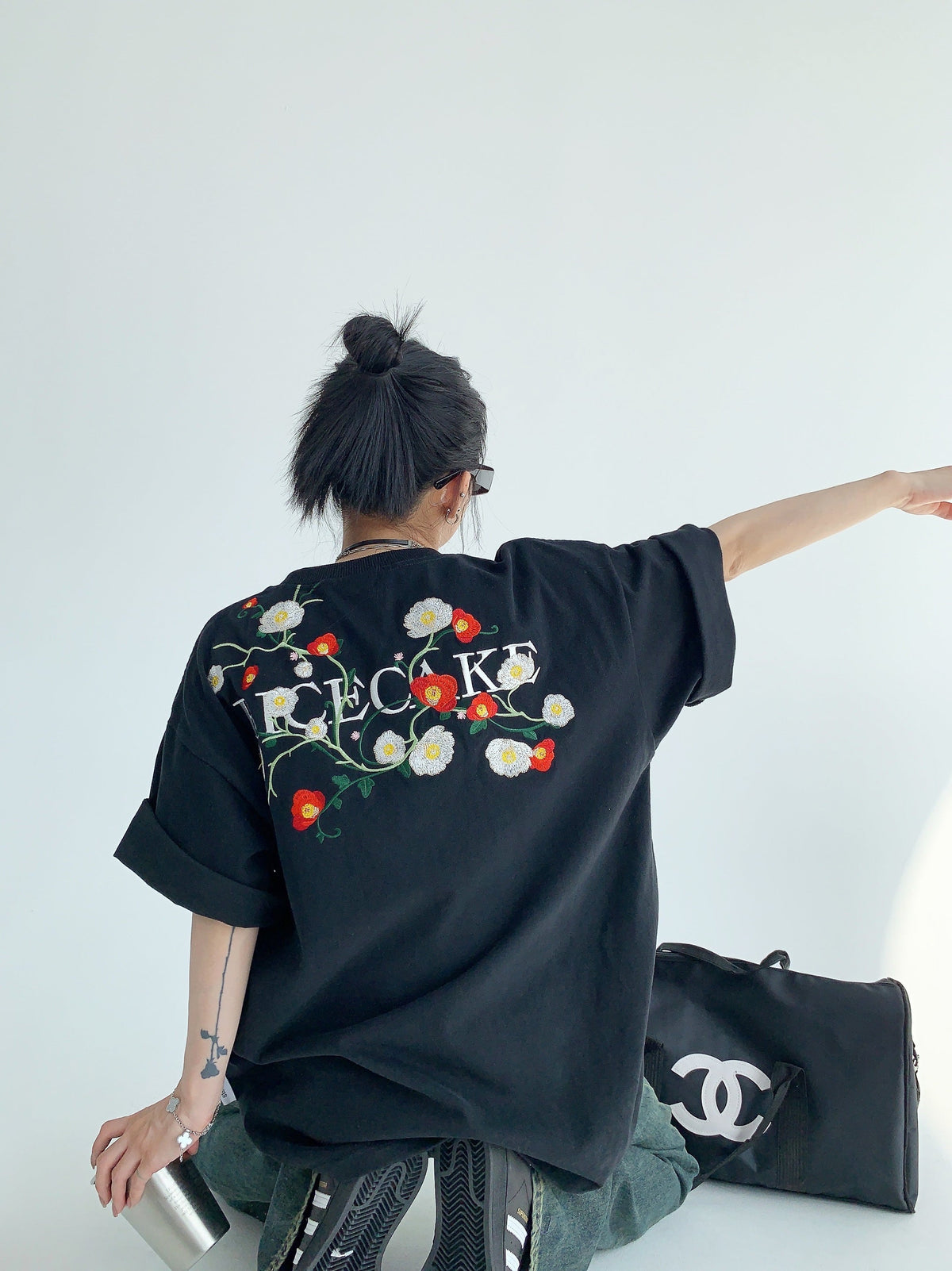 Oversized Flower Print Short Sleeve T-Shirt