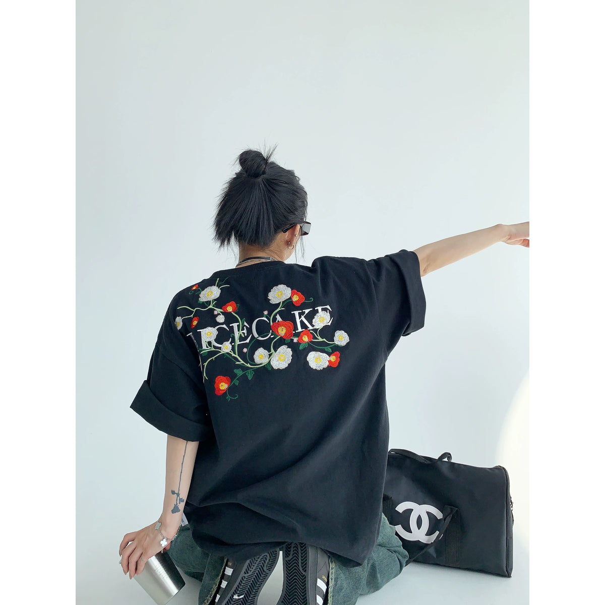 Oversized Flower Print Short Sleeve T-Shirt