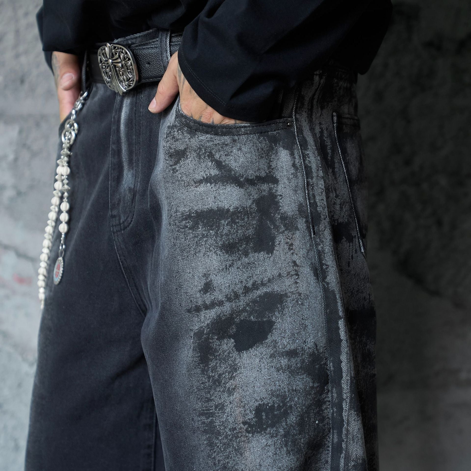 Washed Wide Leg Denim Jeans