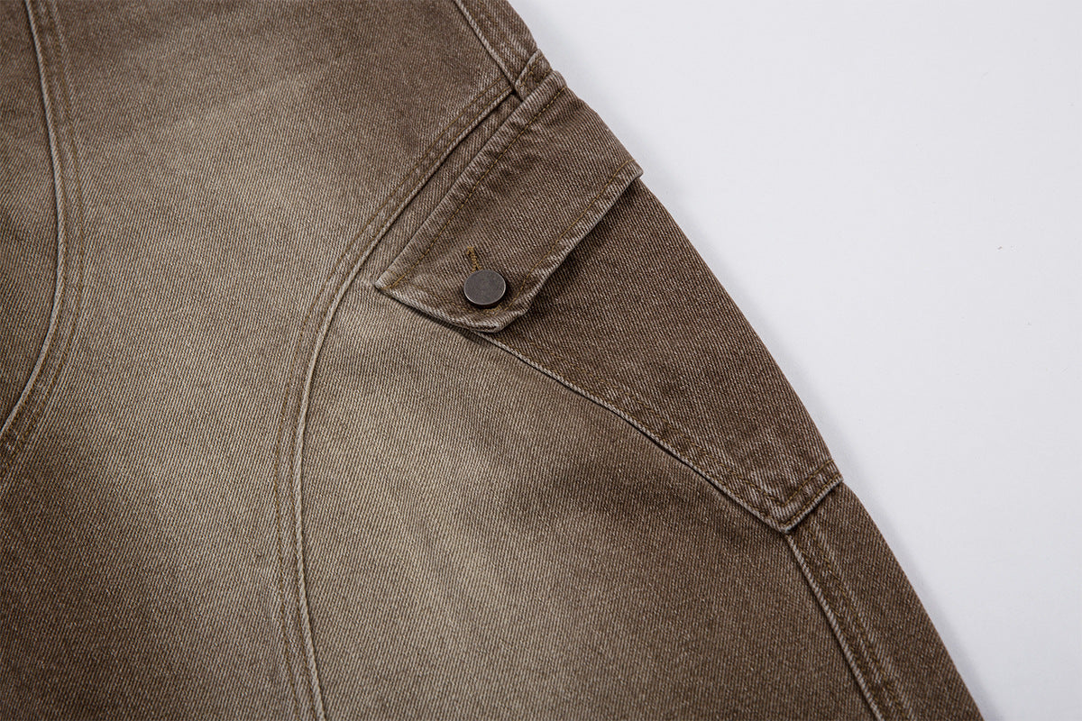 Washed Cargo Wide Leg Denim Jeans