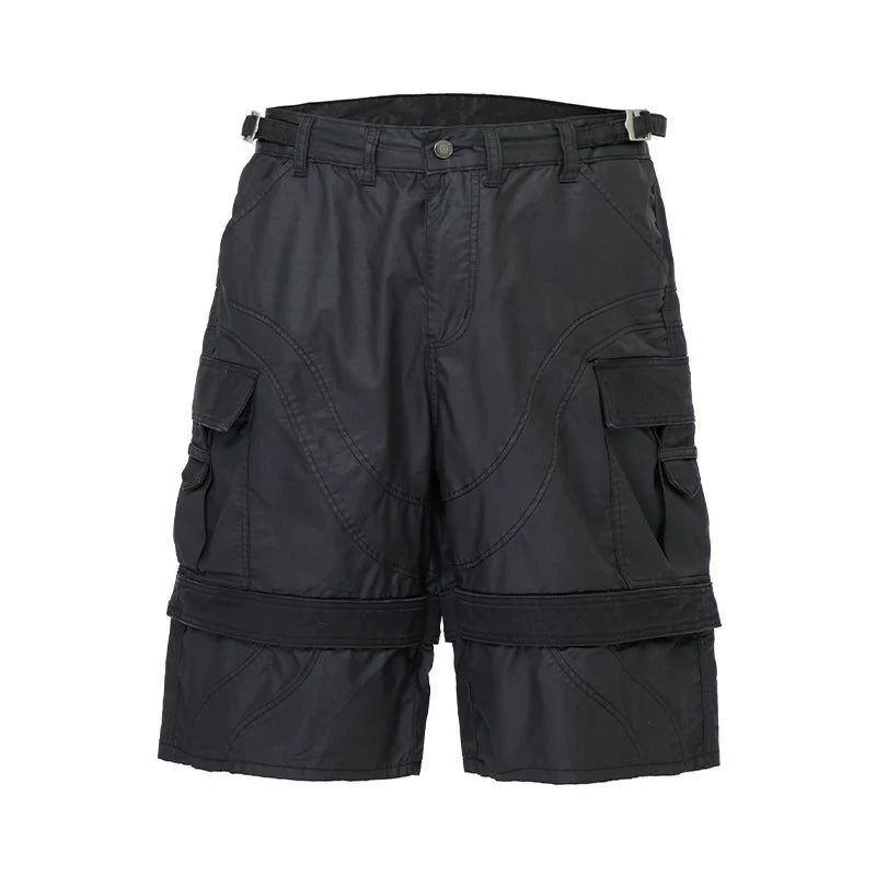 Wax-Coated Multi-Pocket Short Cargo Shorts