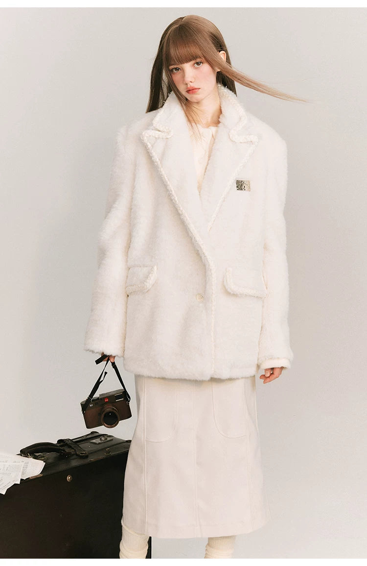 Loose Plain Fake Woolen Jacket
