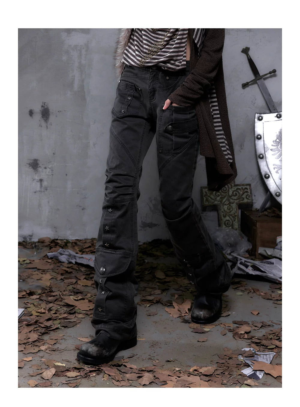 Wrinkle Washed Flare Suede Pants