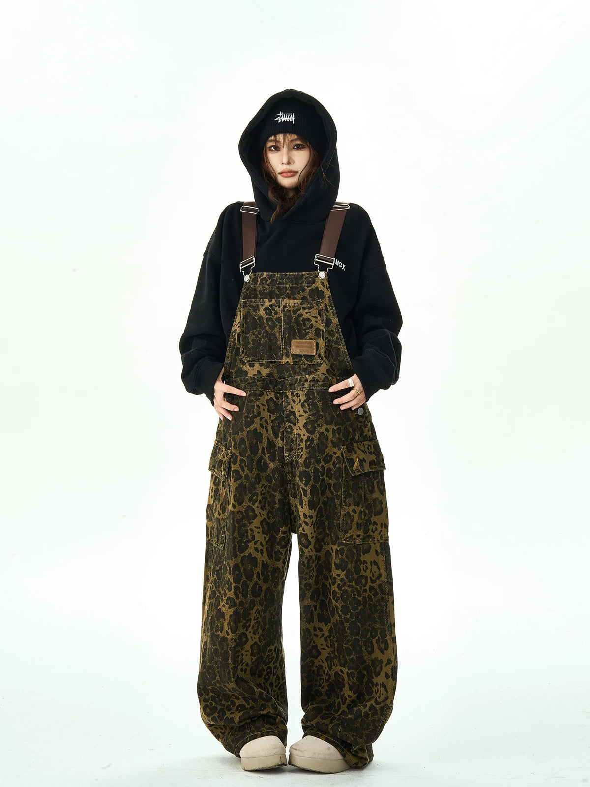 Leopard Pattern Wide Leg Overalls
