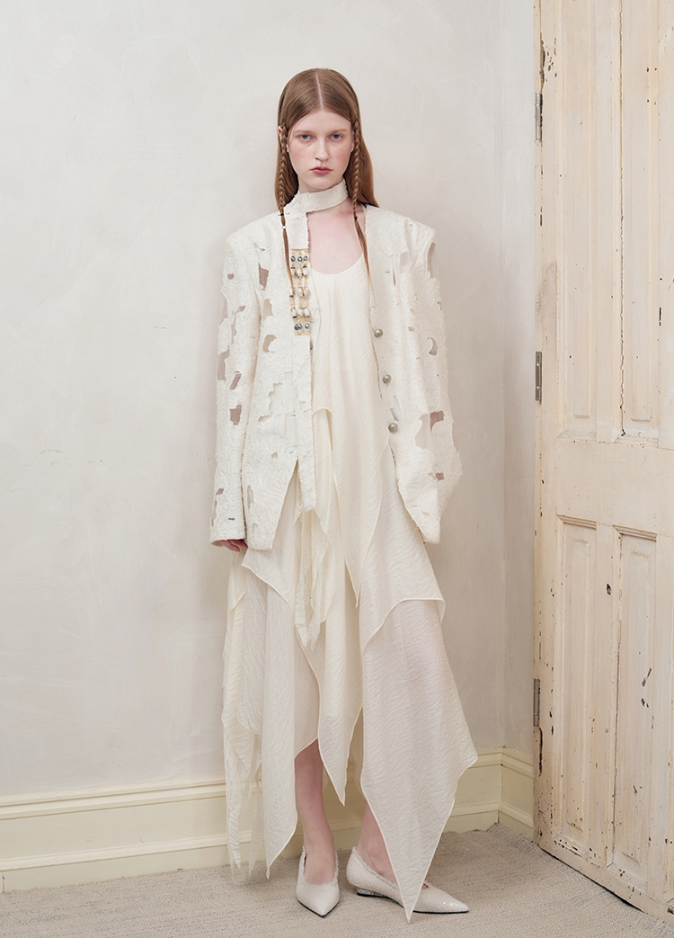 Beaded Collarless Tailored Jacket