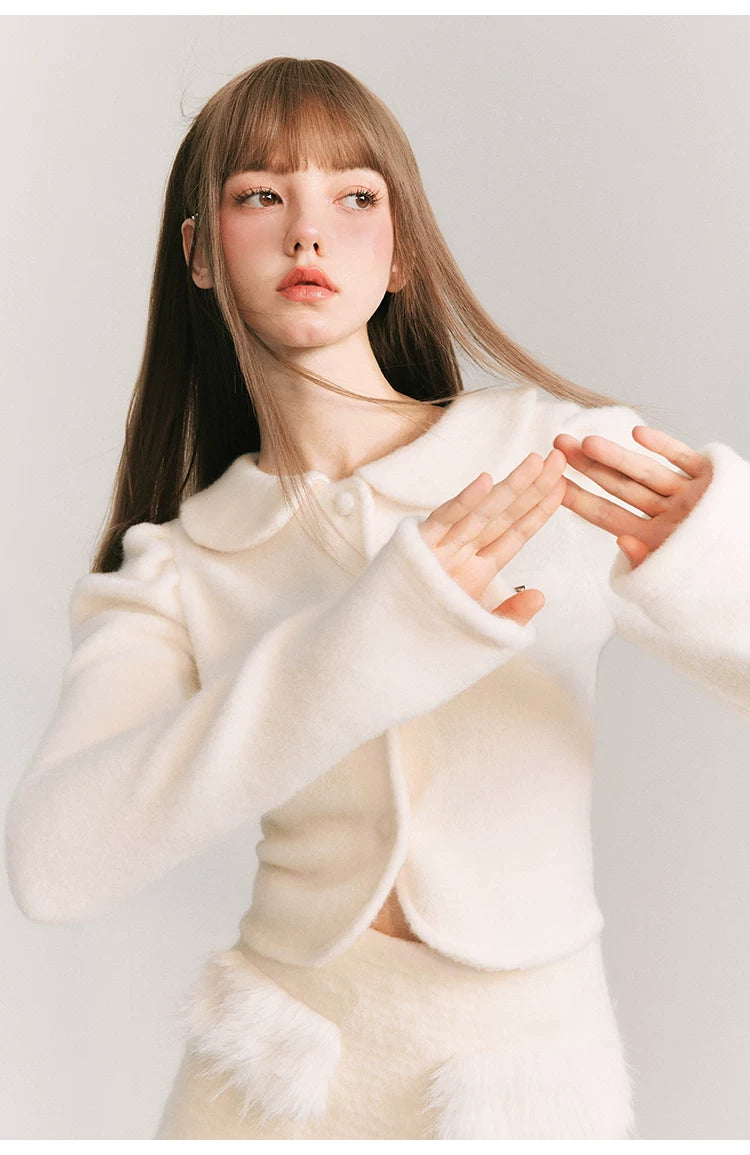 Cropped Round Collar Button Jacket