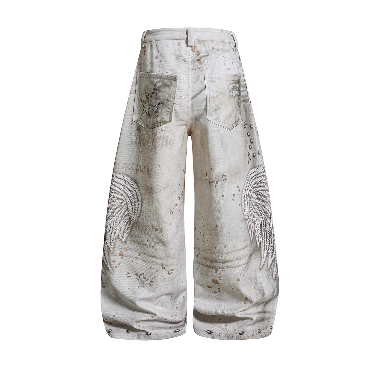 Studs Paint Wing Wide Leg Denim Jeans