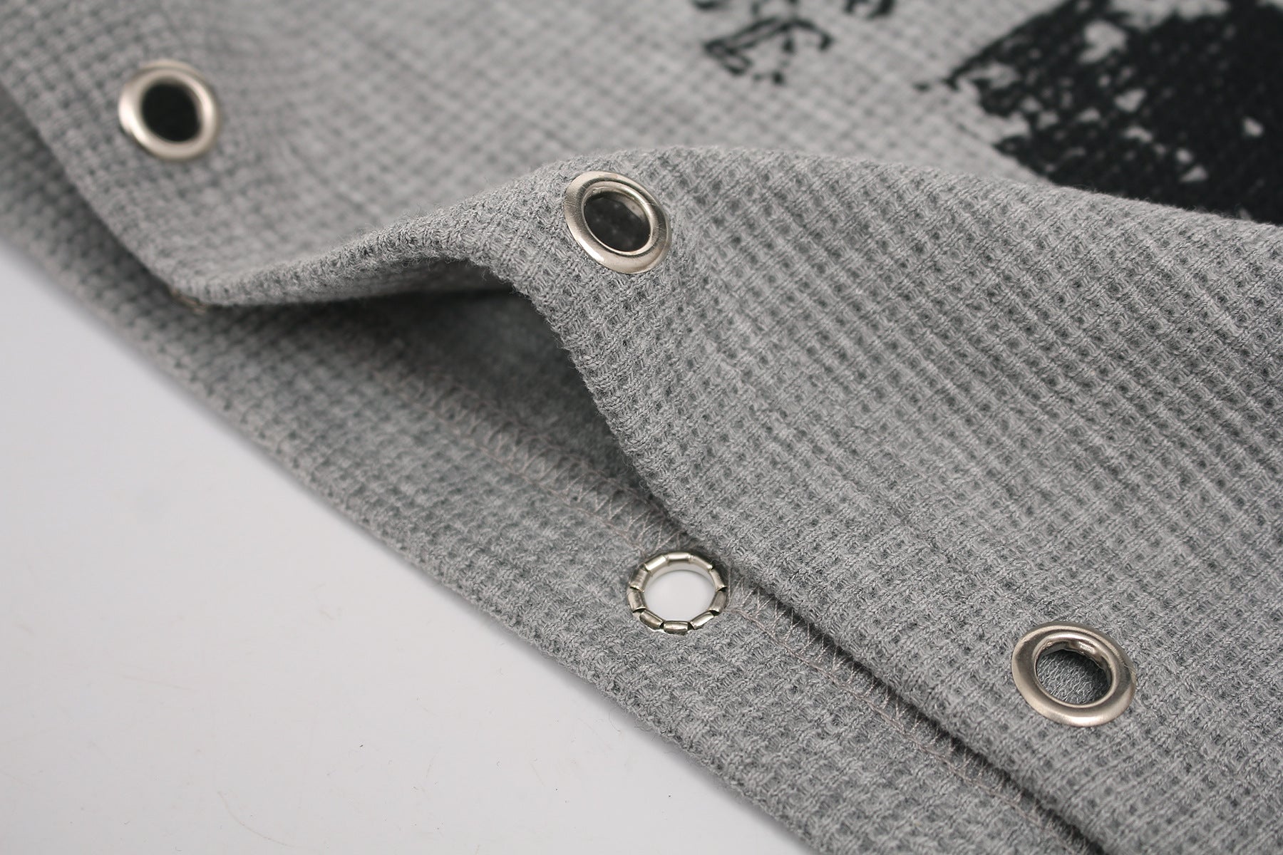 Waffle Newspaper Print Studs Short Sleeve T-Shirt