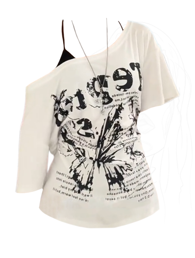 T-shirt blanc grande taille avec nœud et épaules inclinées