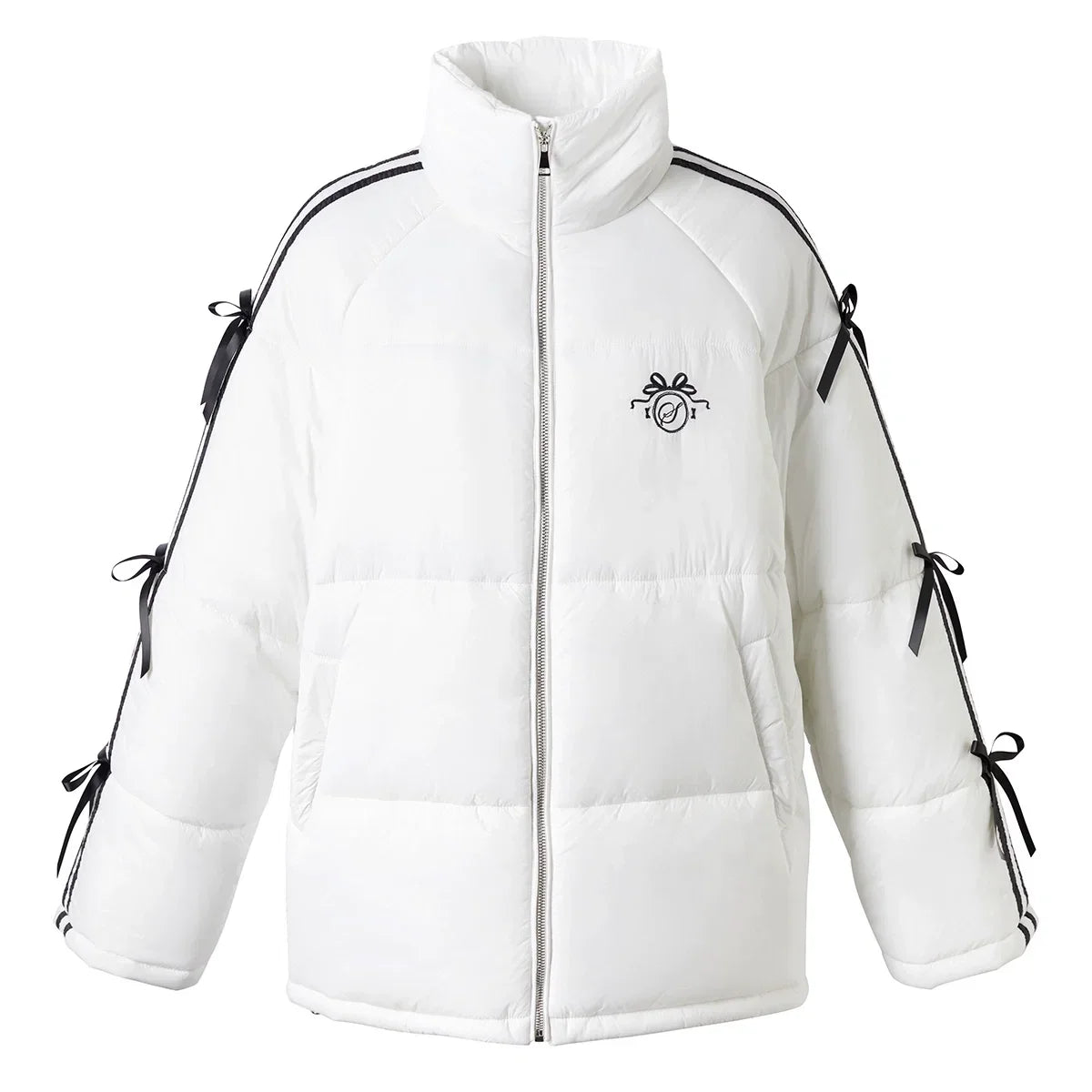Embroidery Lace Patchwork High-Neck Oversize Puffer Jacket