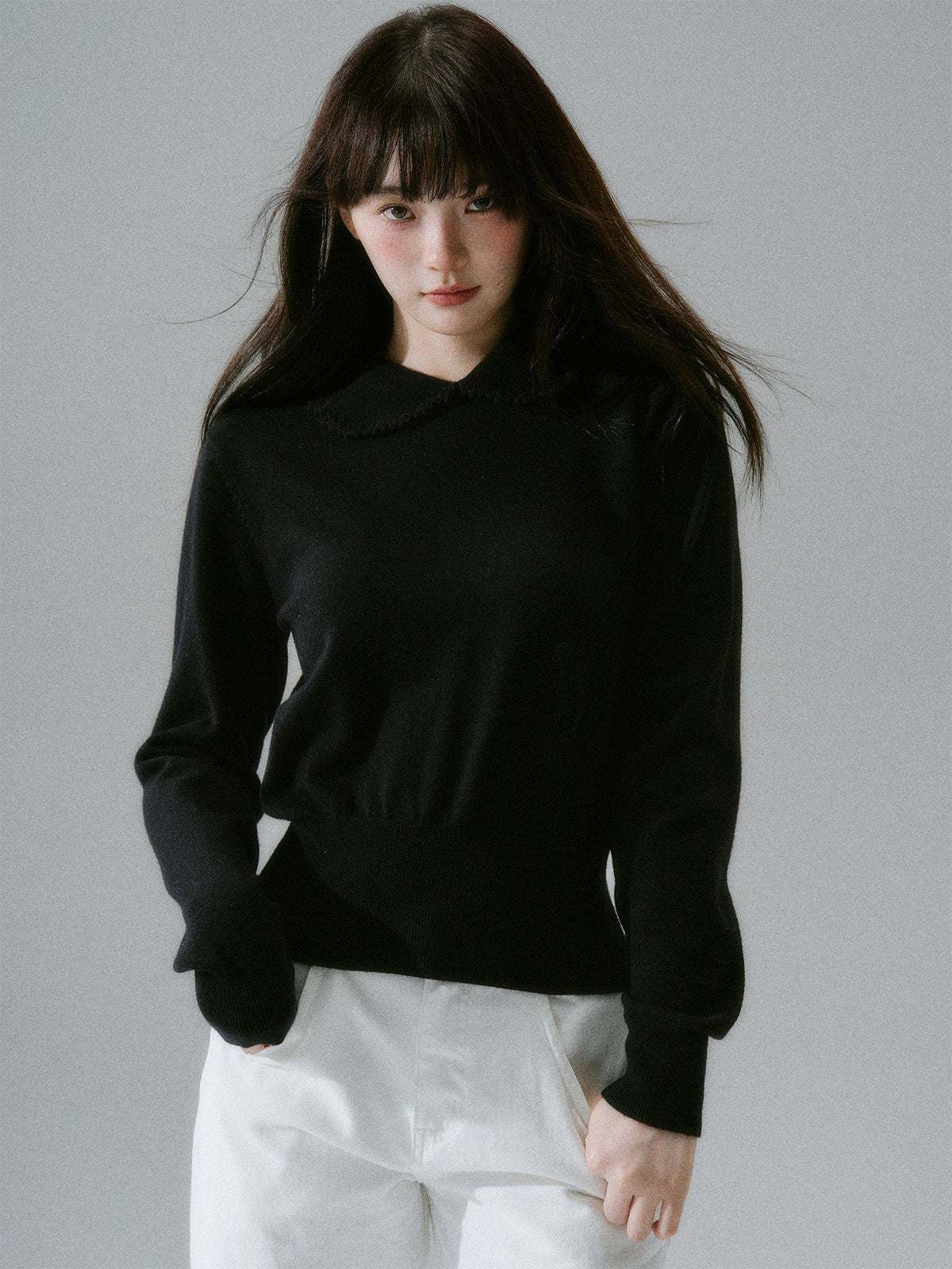 Handmade Crochet Crew Neck Slimming Polo Knit Sweater