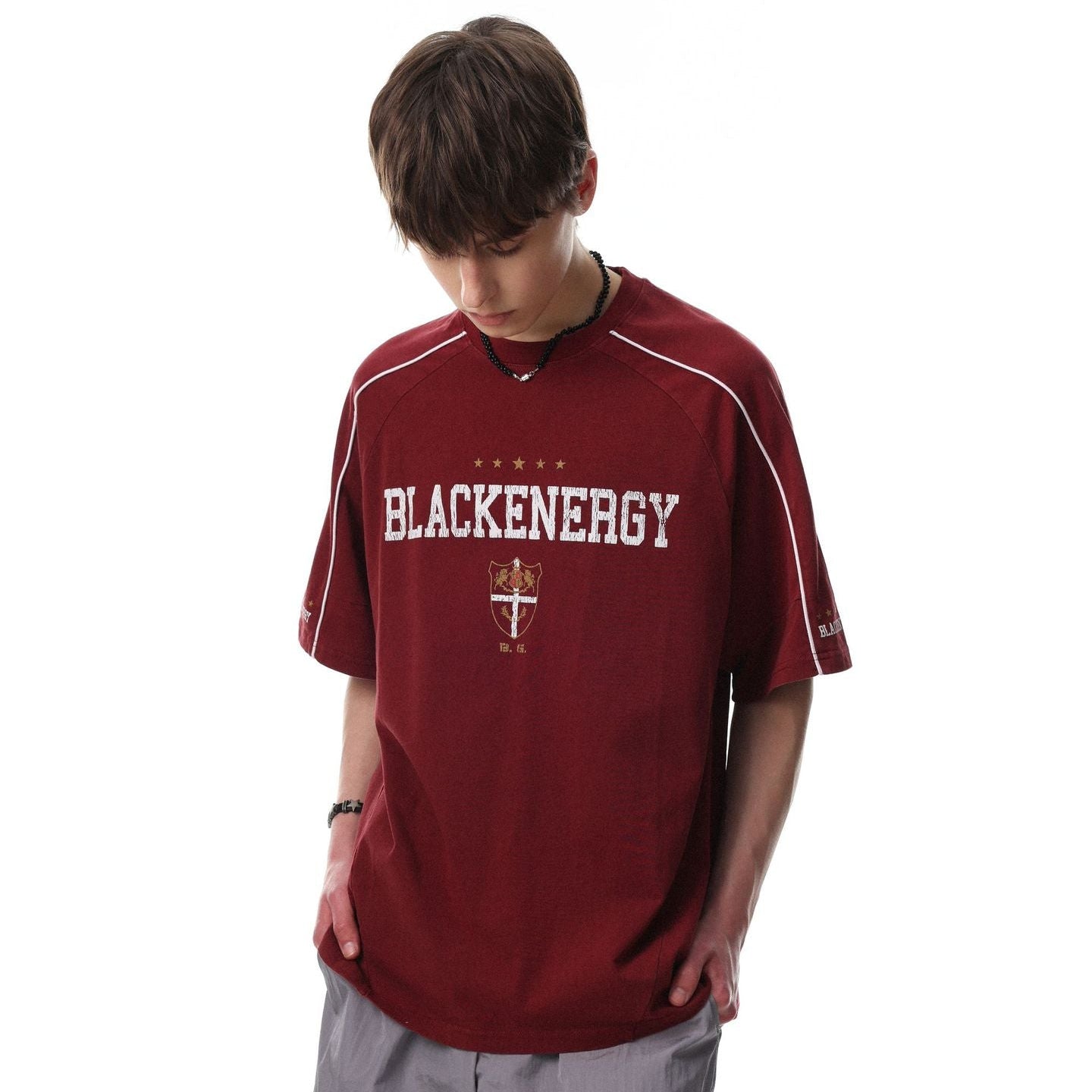 Letter Embroidery Piping Short Sleeve T-Shirt