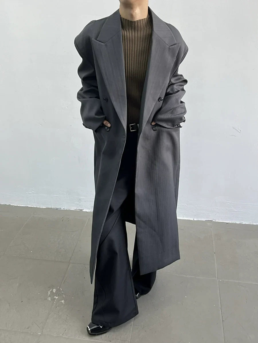 Double Breast Stripe Long Coat