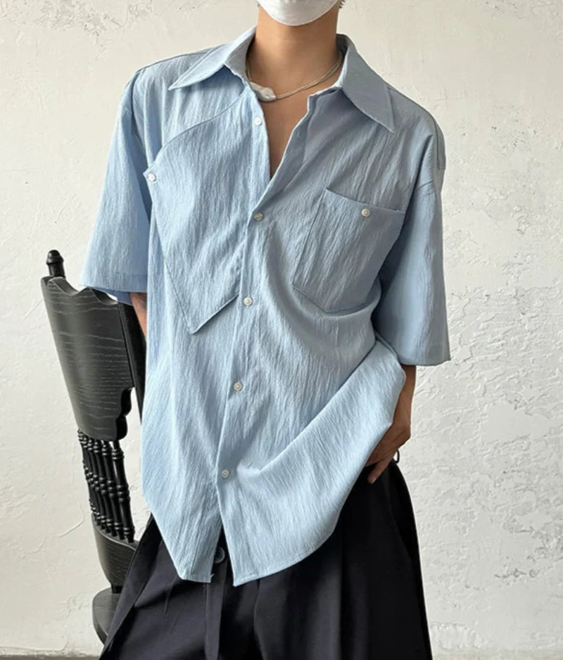 Asymmetrical Patchwork Short Sleeve Shirt