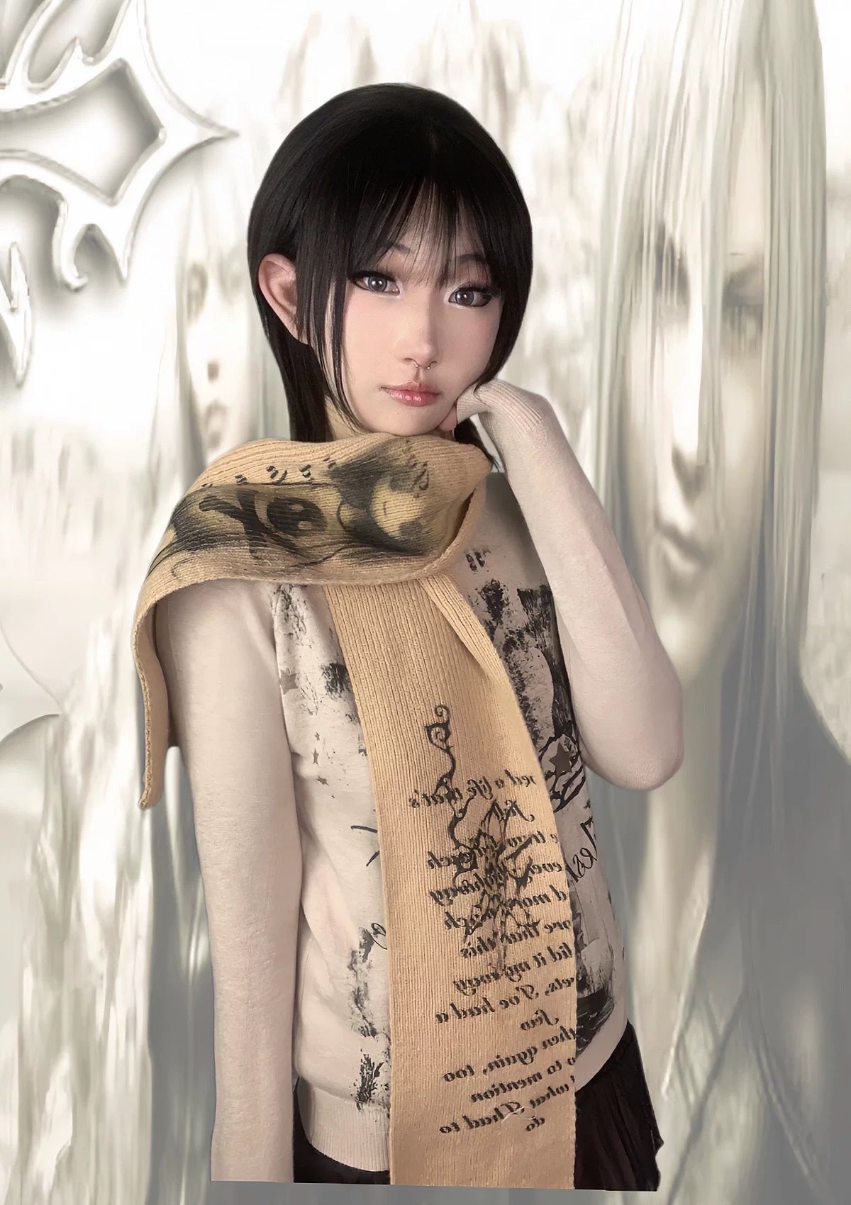 Anime-Style High-Neck Lightweight Knit Sweater
