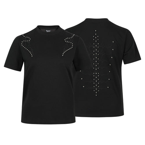T-Shirt mit Nieten-Design und kurzen Ärmeln - Schwarz / M