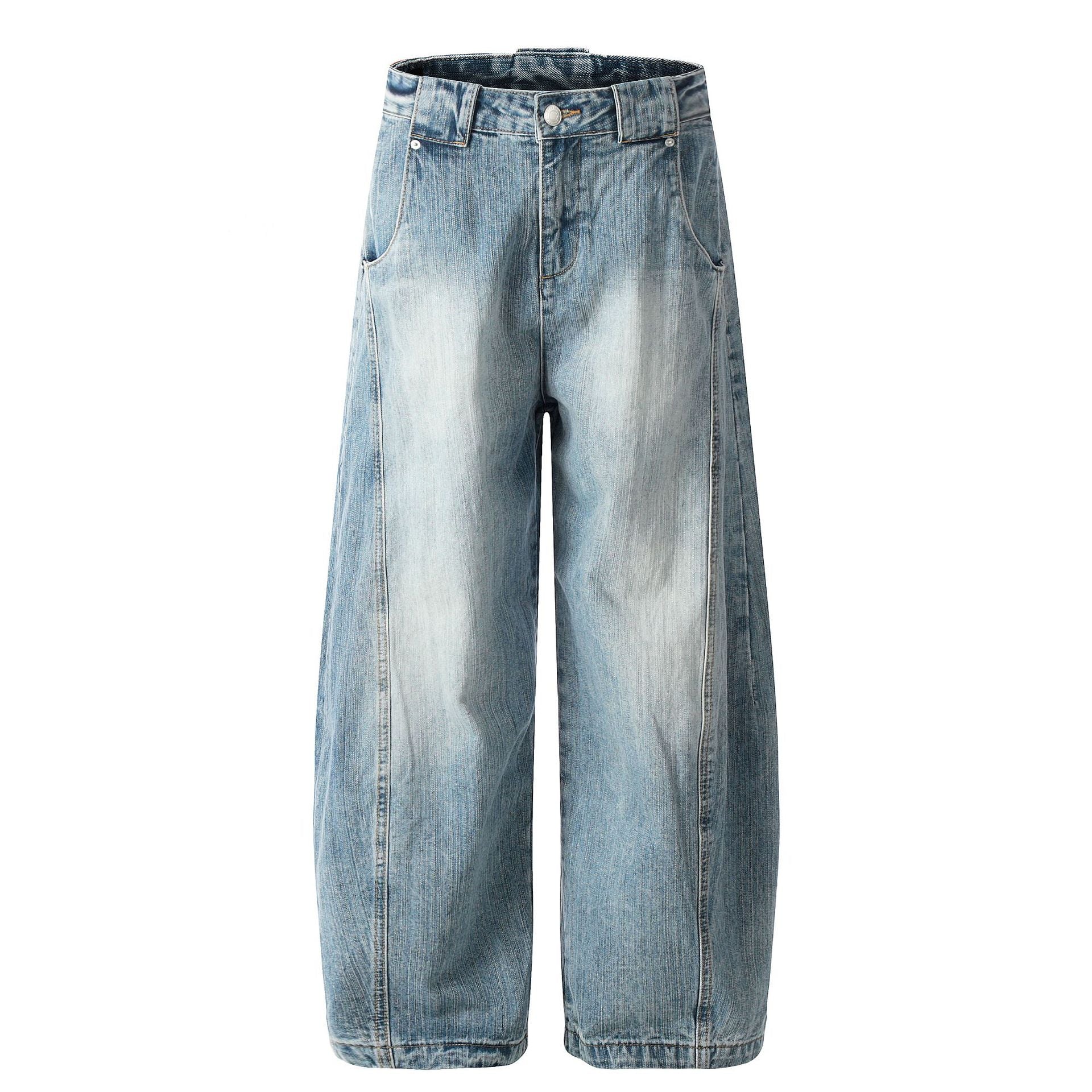 Washed Slub Wide Leg Barrel Denim Jeans