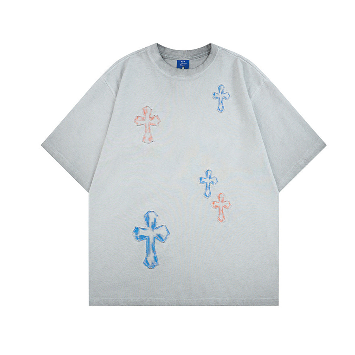 Washed Cross Applique Short Sleeve T-Shirt