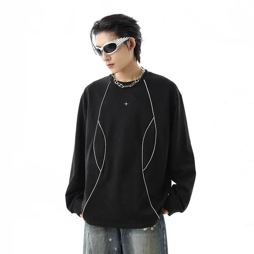 Sweatshirt mit reflektierenden Streifen aus Wildleder und Rundhalsausschnitt - Schwarz / S