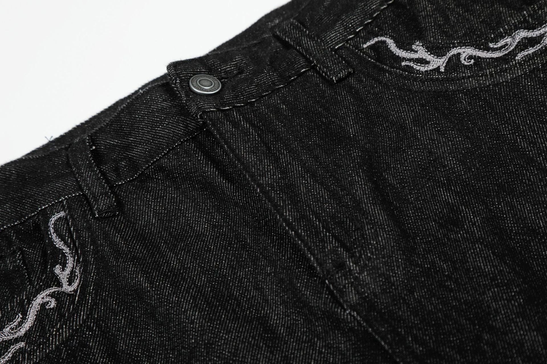 Washed Embroidery Flare Denim Jeans