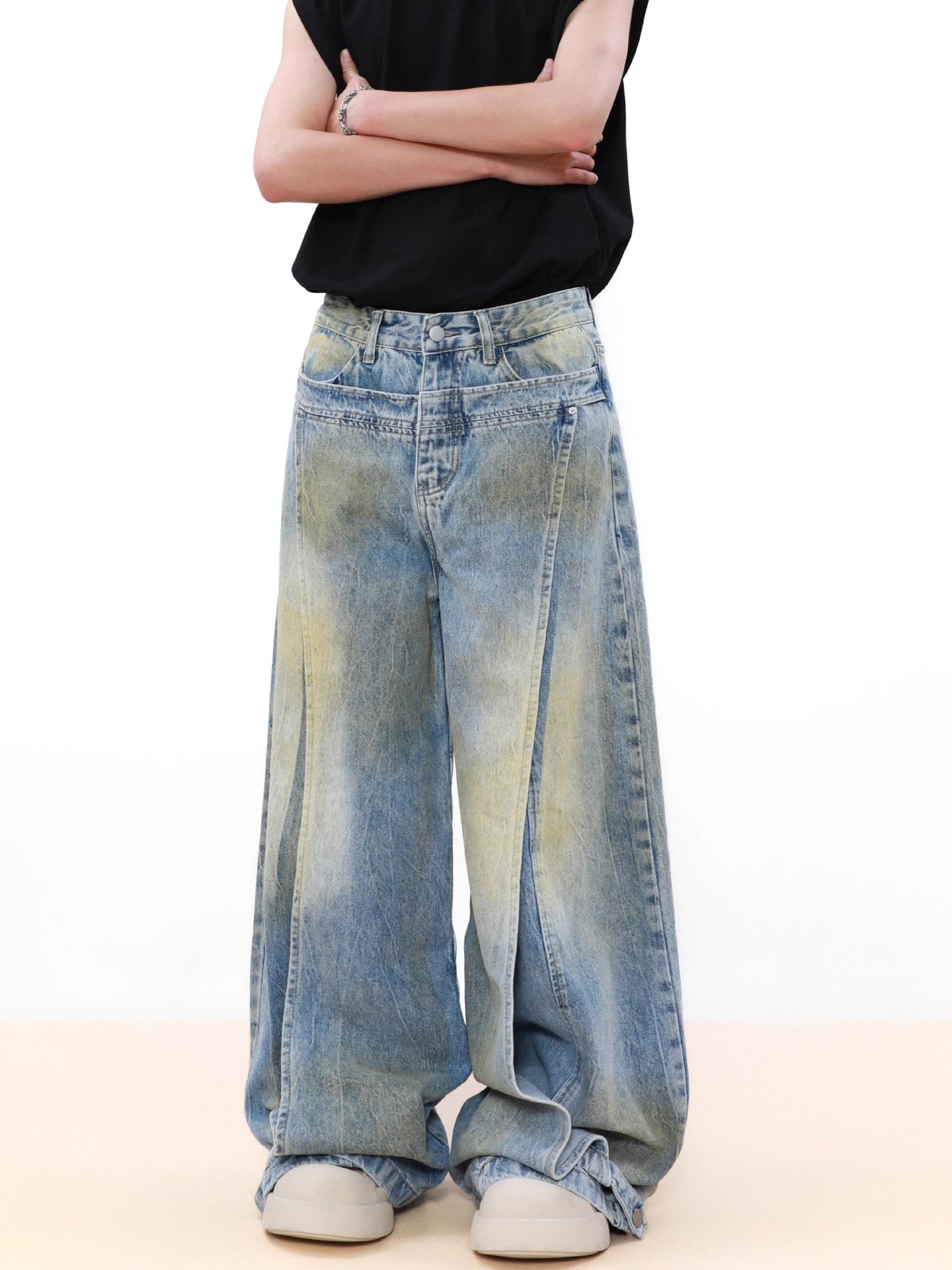Jean en denim à plis larges