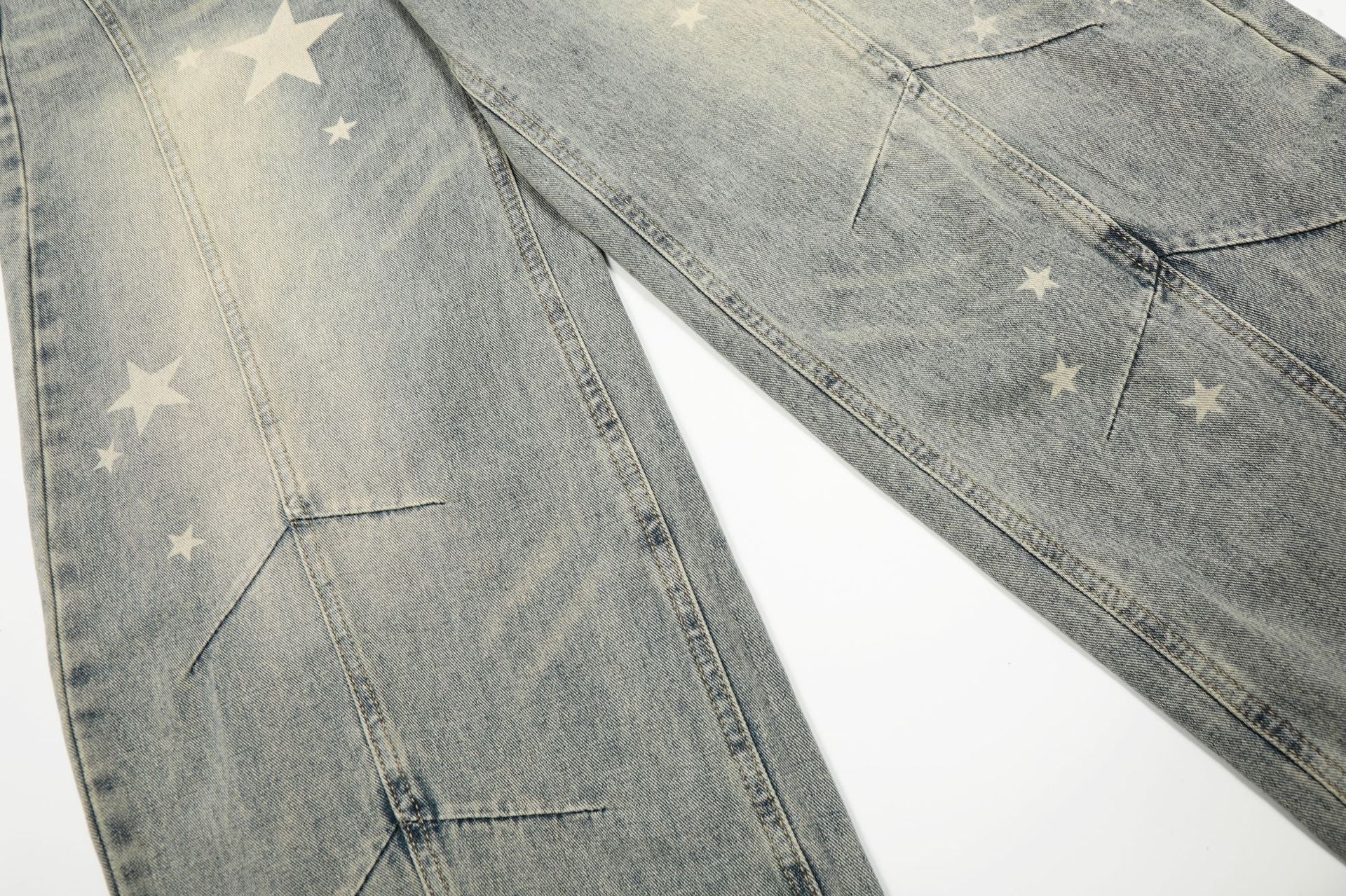 Star Print Curved Denim Jeans