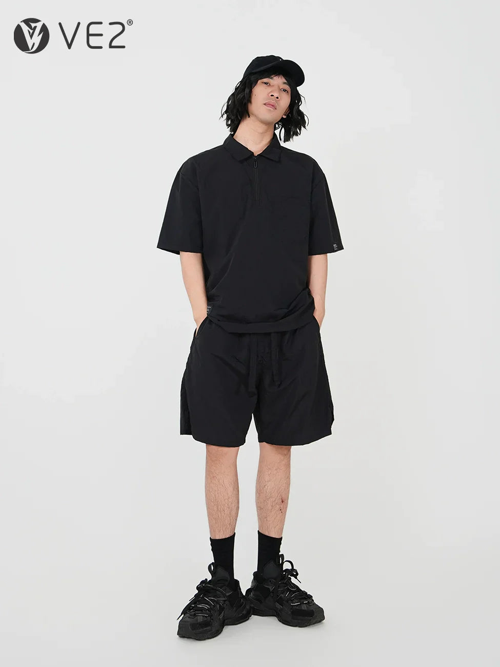 Quick-Dry Half-Zip Short Sleeve T-Shirt & UPF Sun Protection Short Set