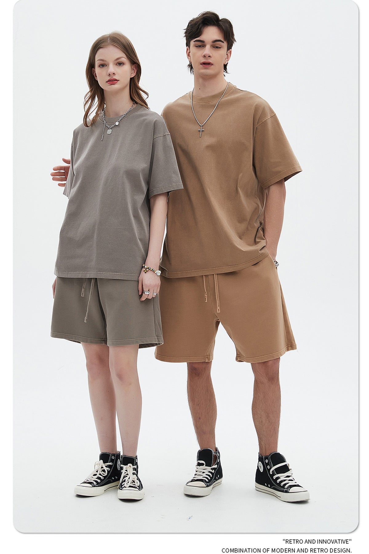 Oversize Washed Short-sleeve-T-shirt & Washed Short Sweatpants Setup