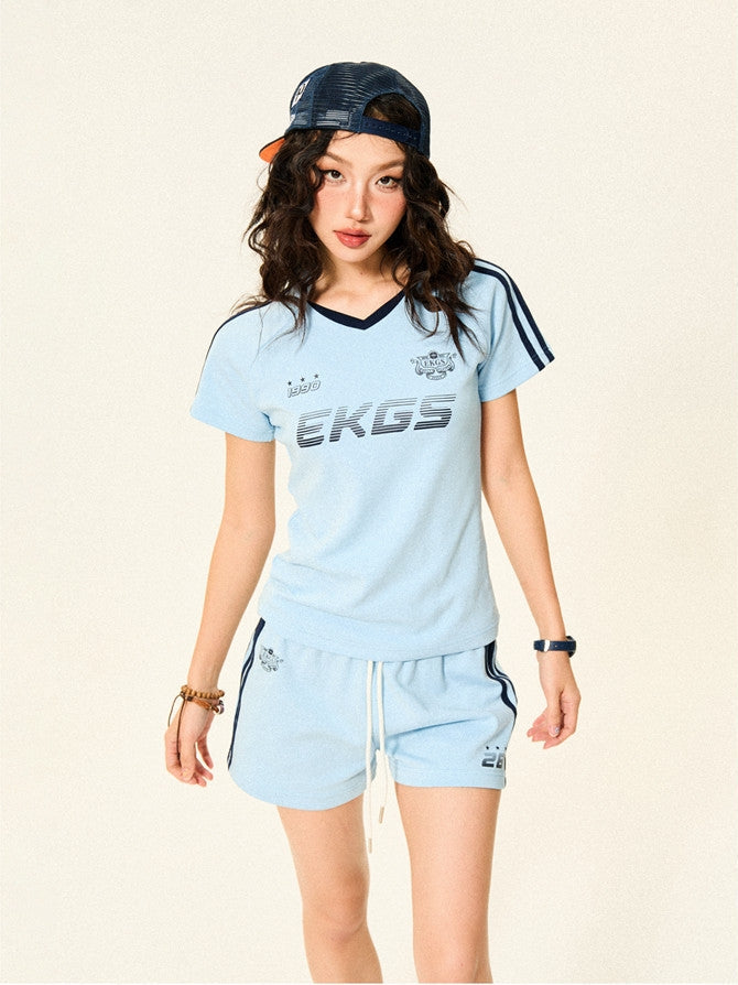 Stripe Letter Print Short Sleeve T-Shirt & Short Pants Setup