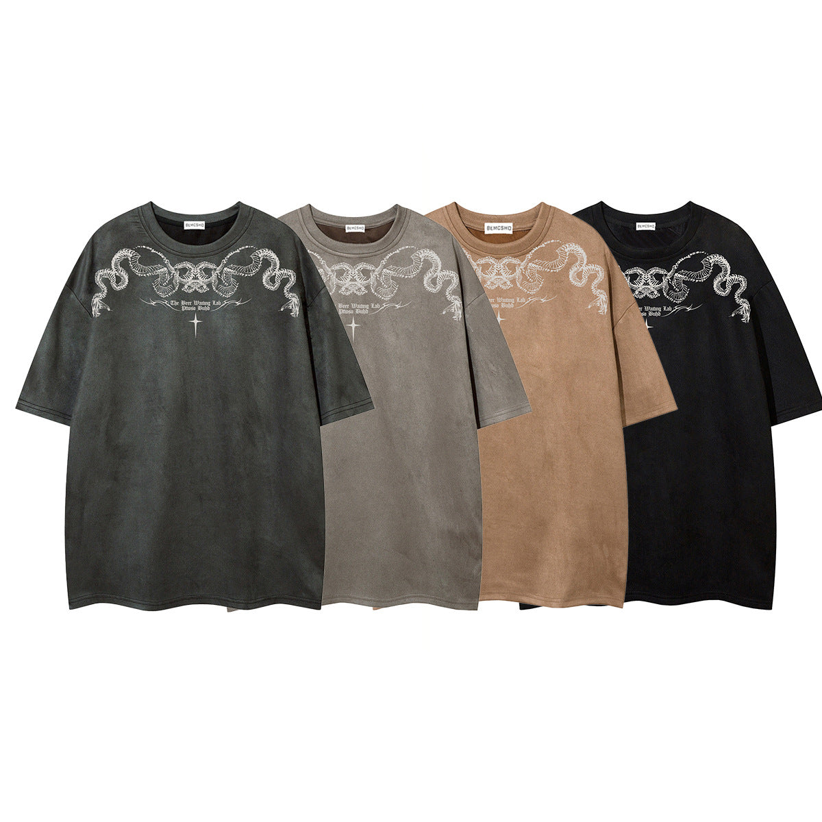 Python Print Suede Letter Print Short Sleeve T-Shirt