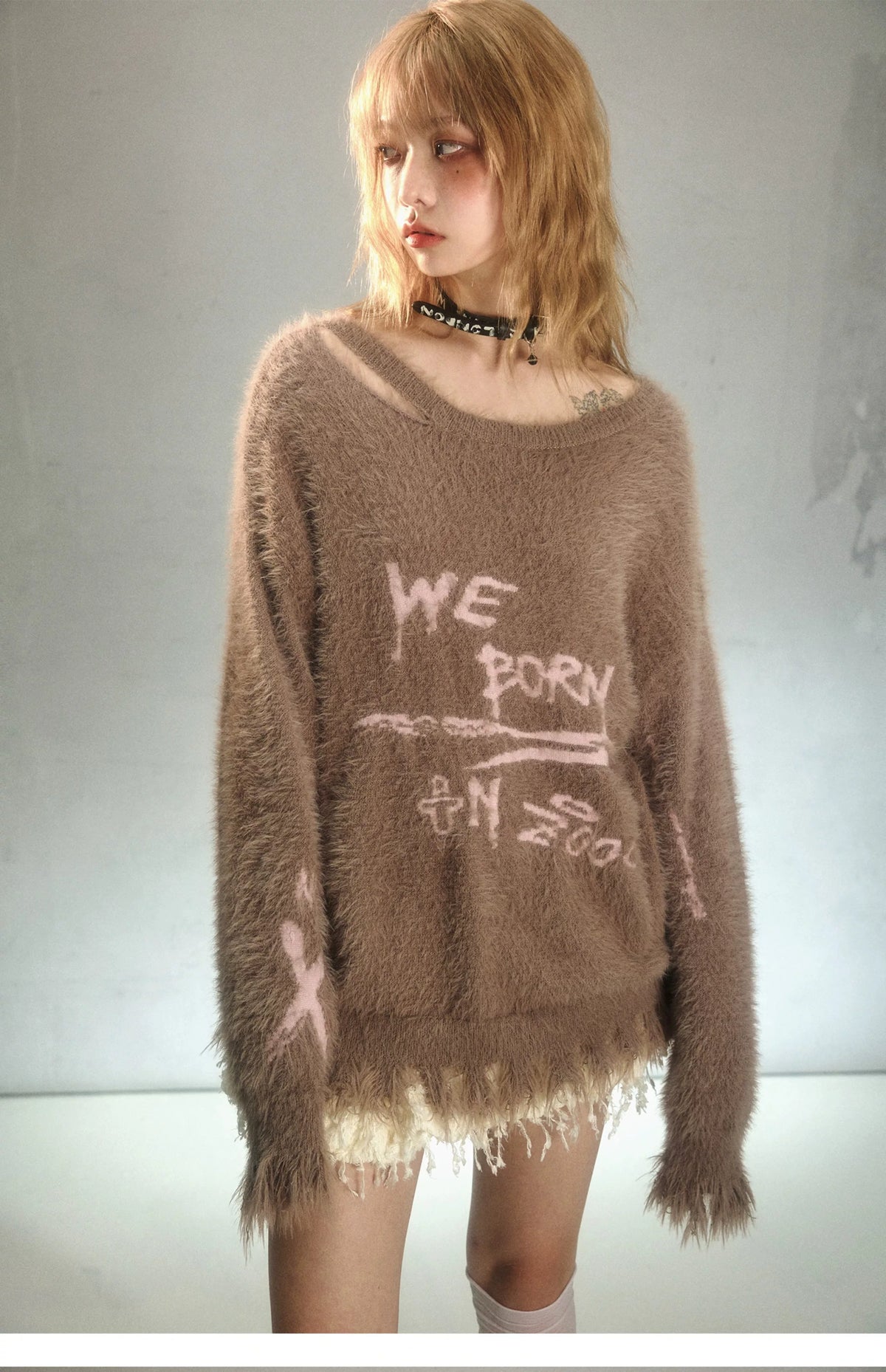 Graffiti Jacquard Oversize Pullover Knit Sweater