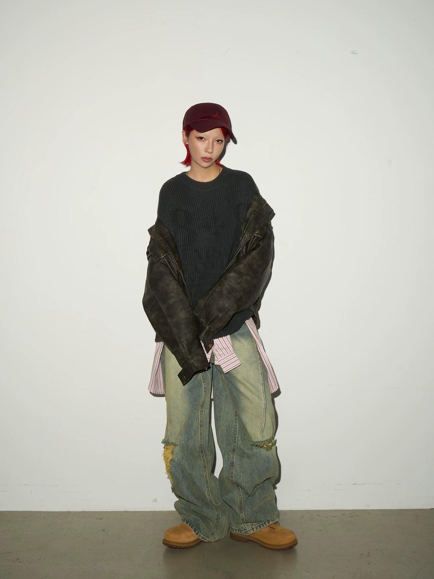 PU Leather Stand Collar Oversize Jacket