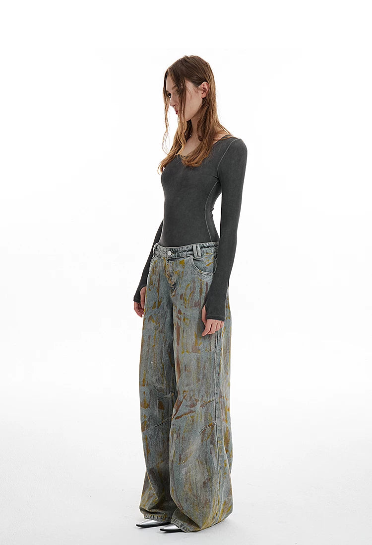 Washed Wide-Leg Denim Jeans