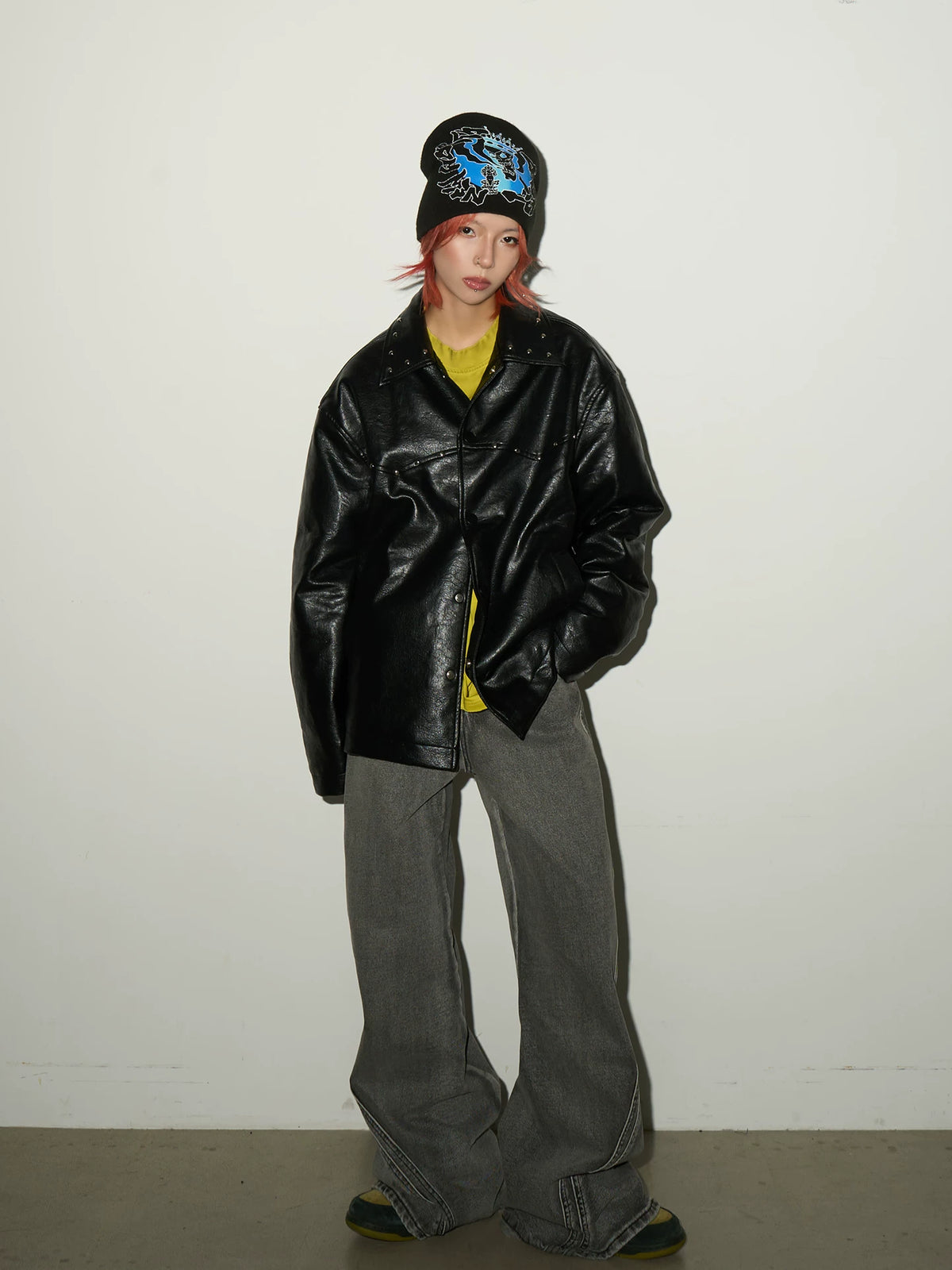 Studs Panel PU Leather Jacket