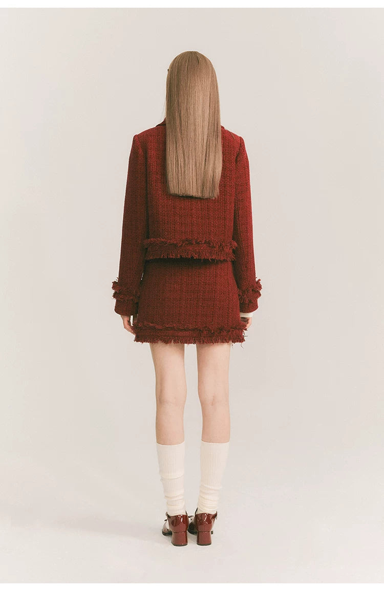 Round Collar Tweed Jacket & A-Line Tweed Skirt Setup