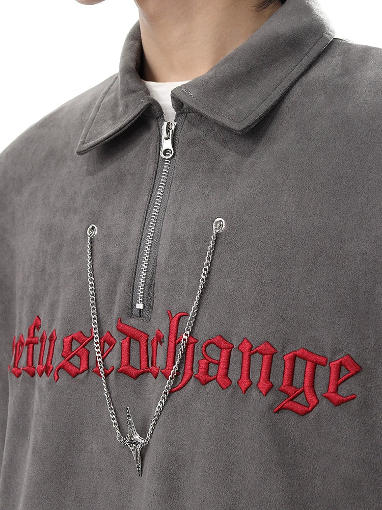 Suede Embroidery Polo Sweatshirt