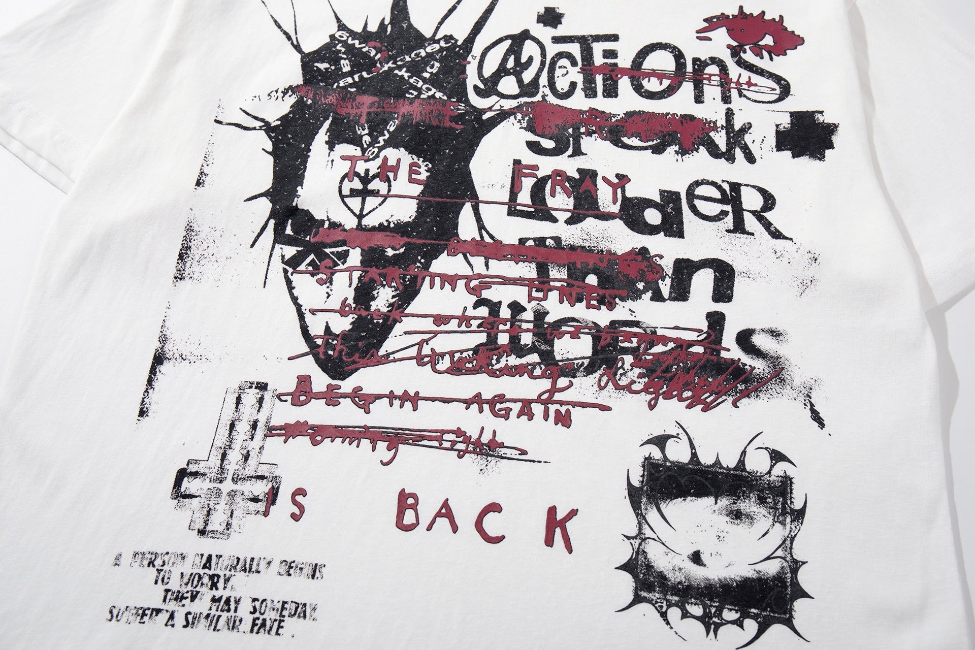 High-Neck Graphic Print Cotton Short Sleeve T-Shirt