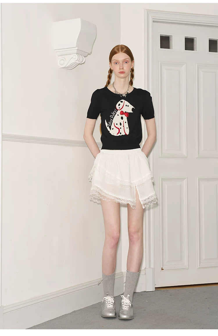 Irregular Lace Short Double Skirt