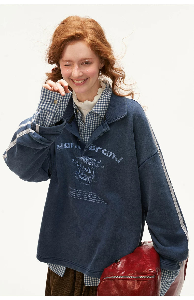 Washed Lace Polo Sweatshirt
