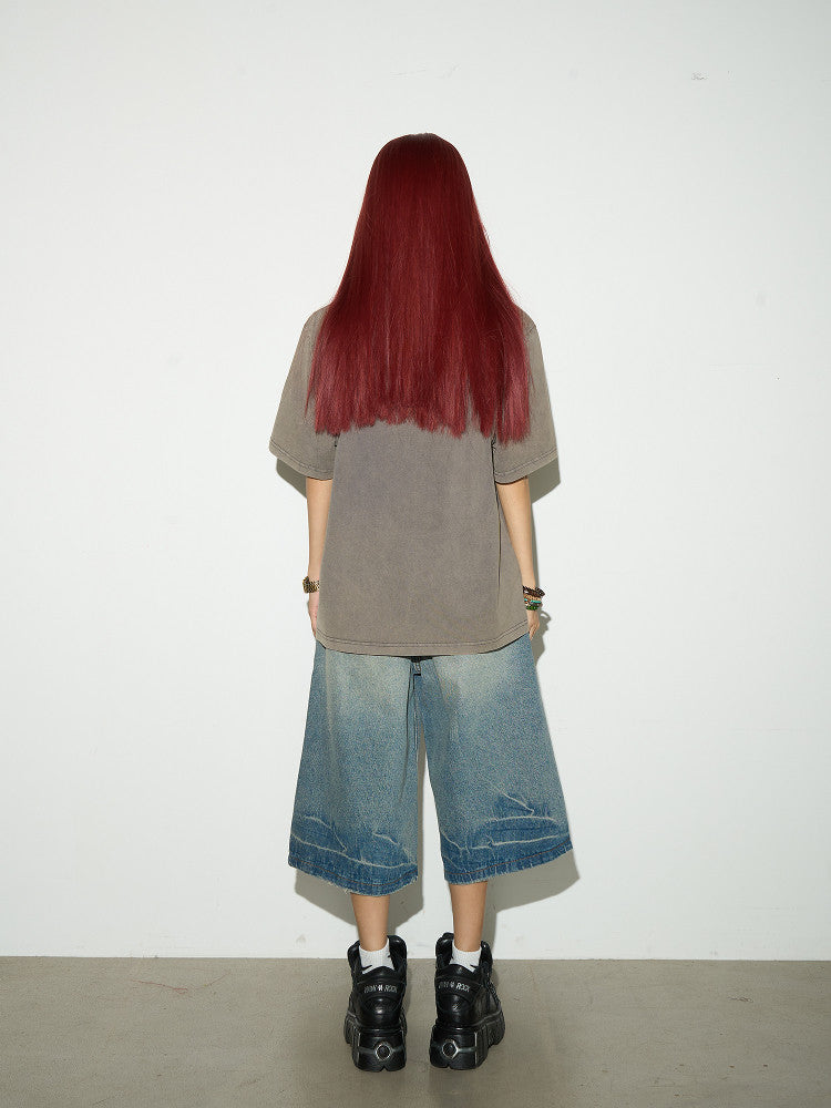 Graphic Letter Print Washed Short Sleeve T-Shirt