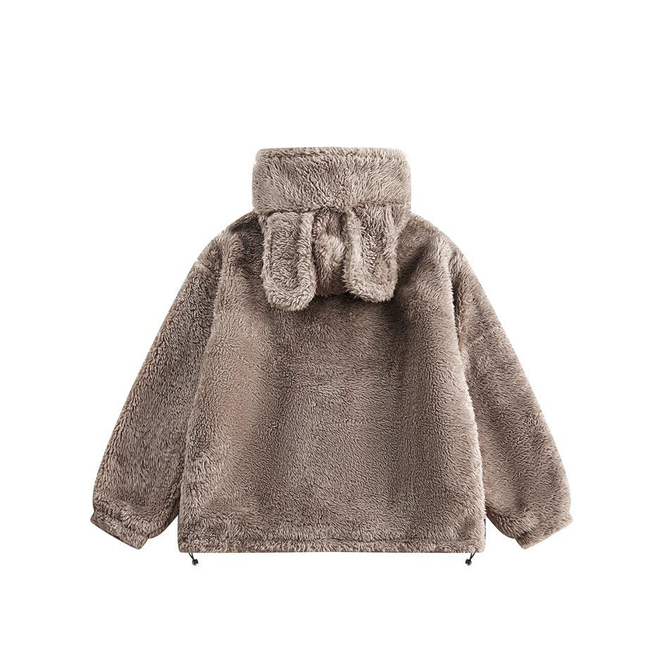 Veste en fourrure à capuche avec oreilles de lapin
